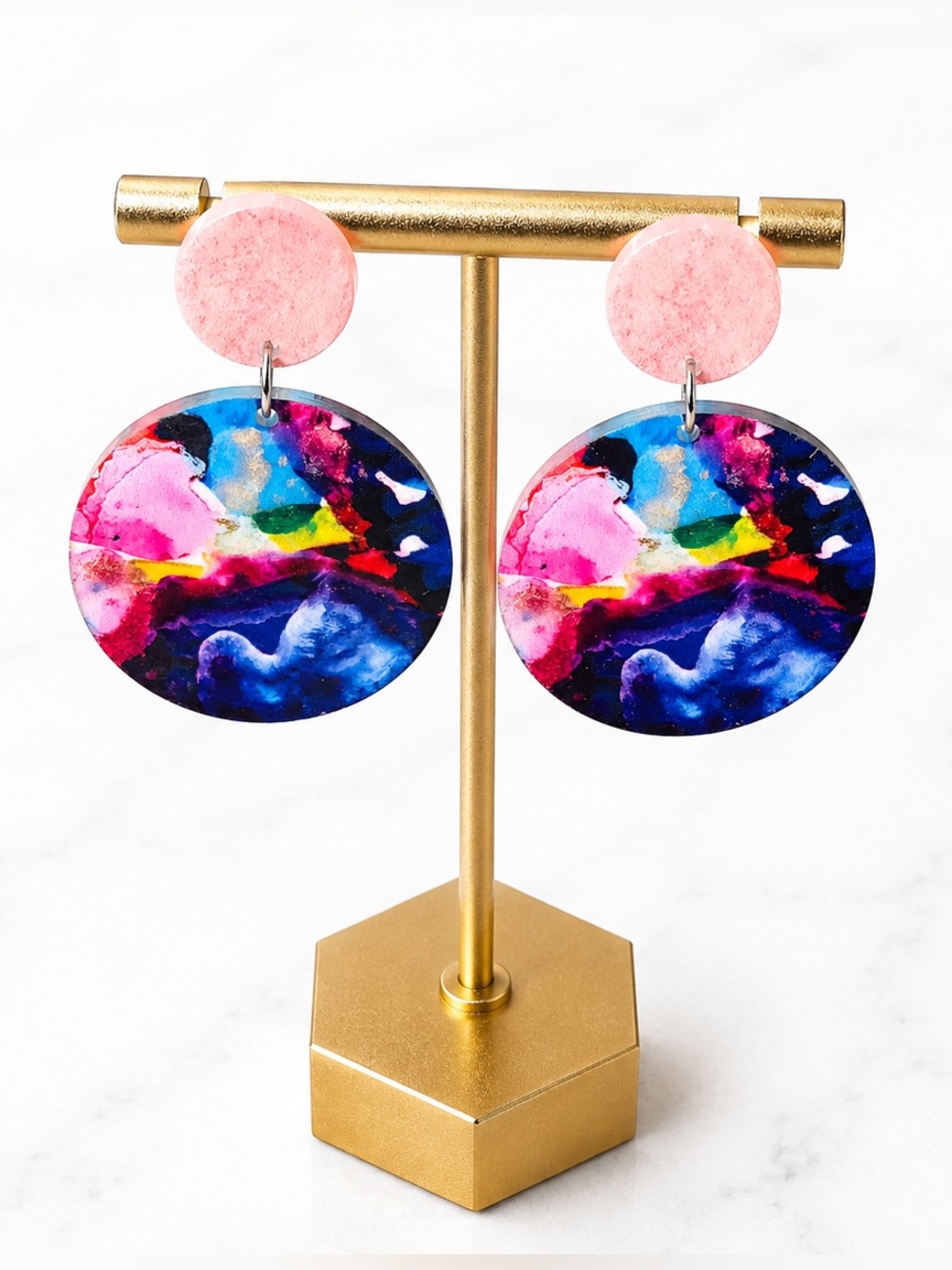 Colorful Abstract Ink Art Acrylic Dangle Earrings - Picture 5 of 5